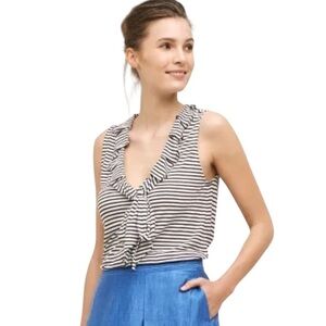 DOLAN LC | ANTHROPOLOGIE Flax Blend Stripe Ruffled Neckline Button Down Blouse
